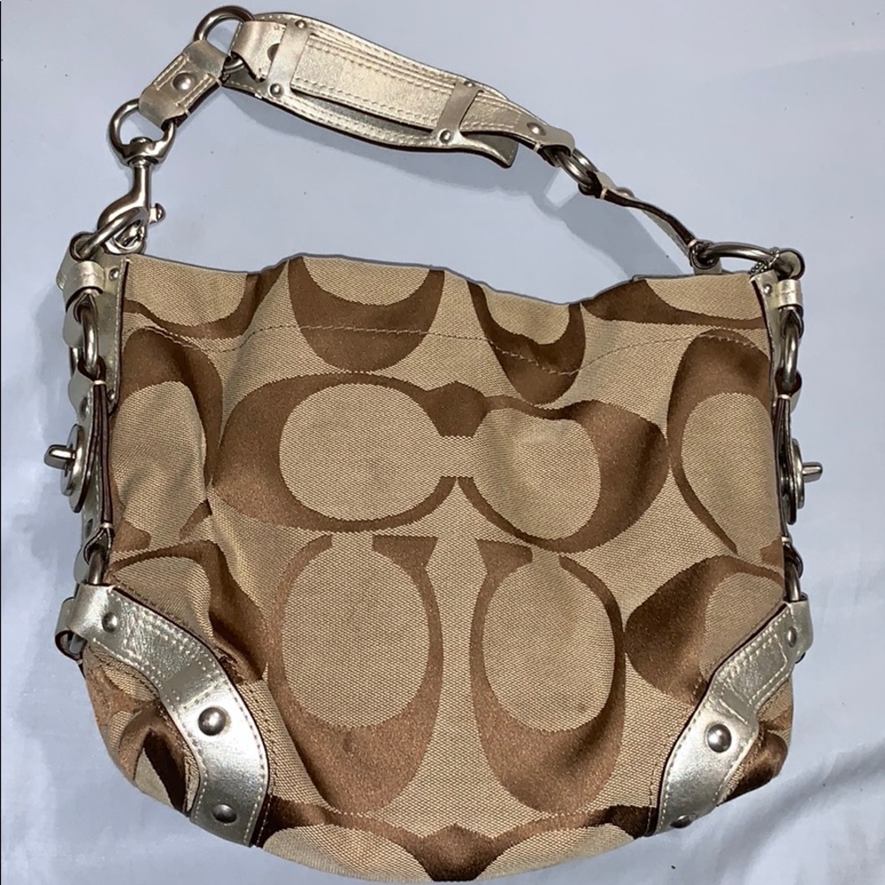 Coach signature brown/tan and silver purse